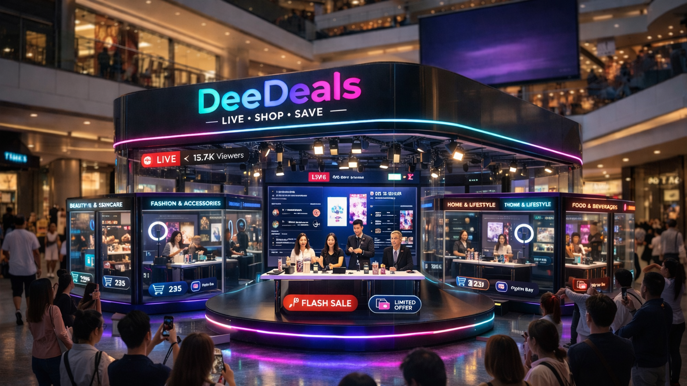 DeeDeals live commerce studio inside a shopping mall
